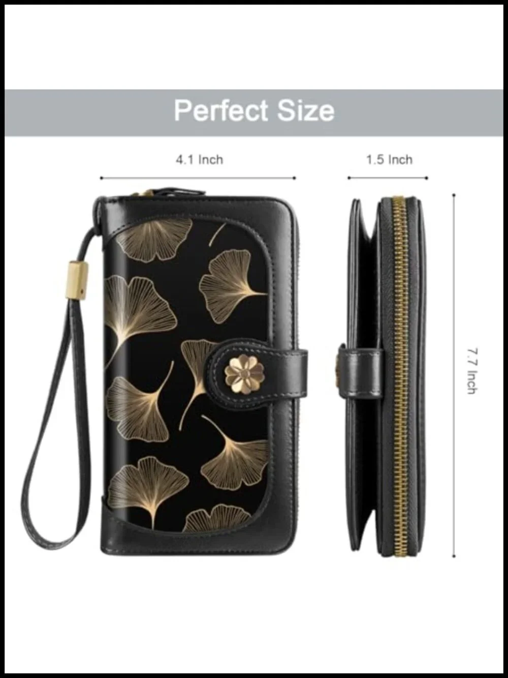 Genuine Leather Wallet RFID Blocking Large Capacity Wristlet Clutch with